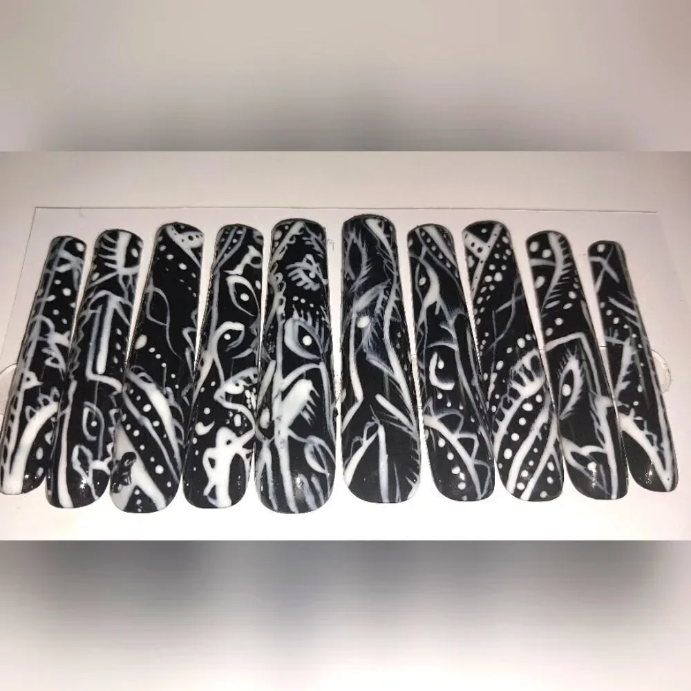 Hand crafted custom pasley bandanna 10pc xxl acrylic press on nails